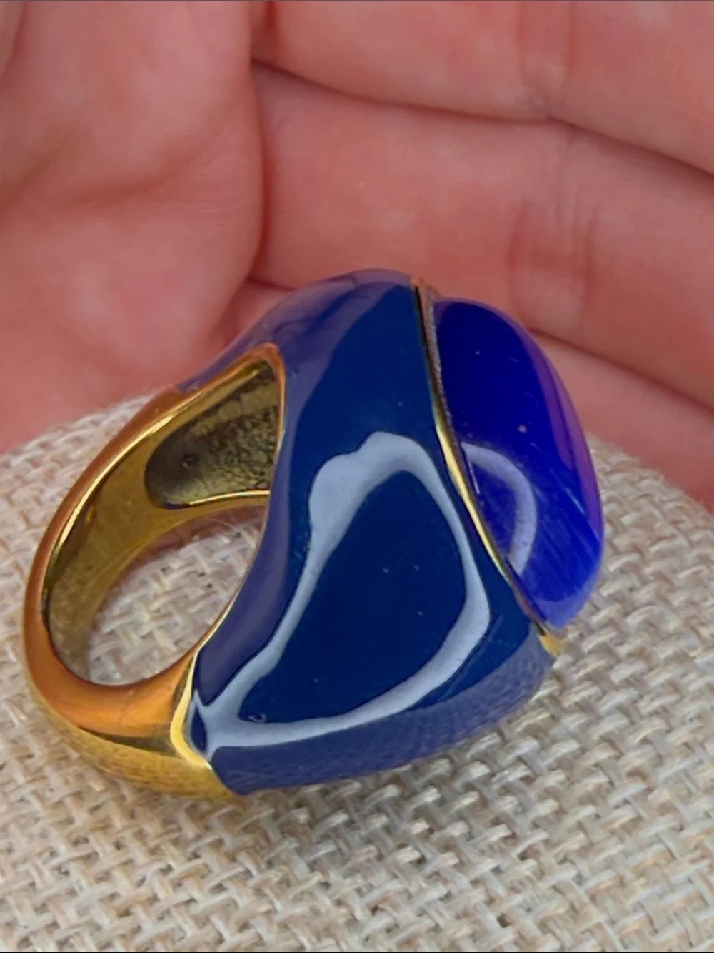 Blue Statement Wearable Ring with Gold Accent - Sz 6 1/2